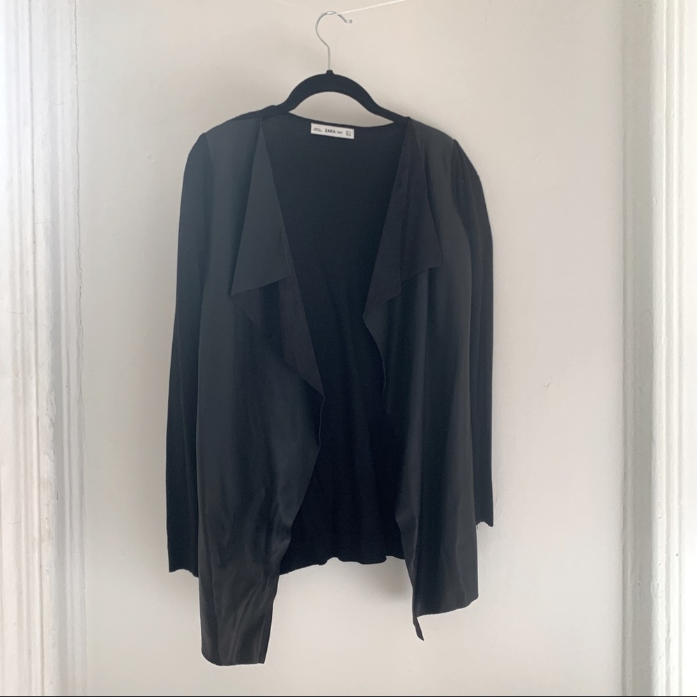 Zara Open Front Sweater with Leather Paneling, S